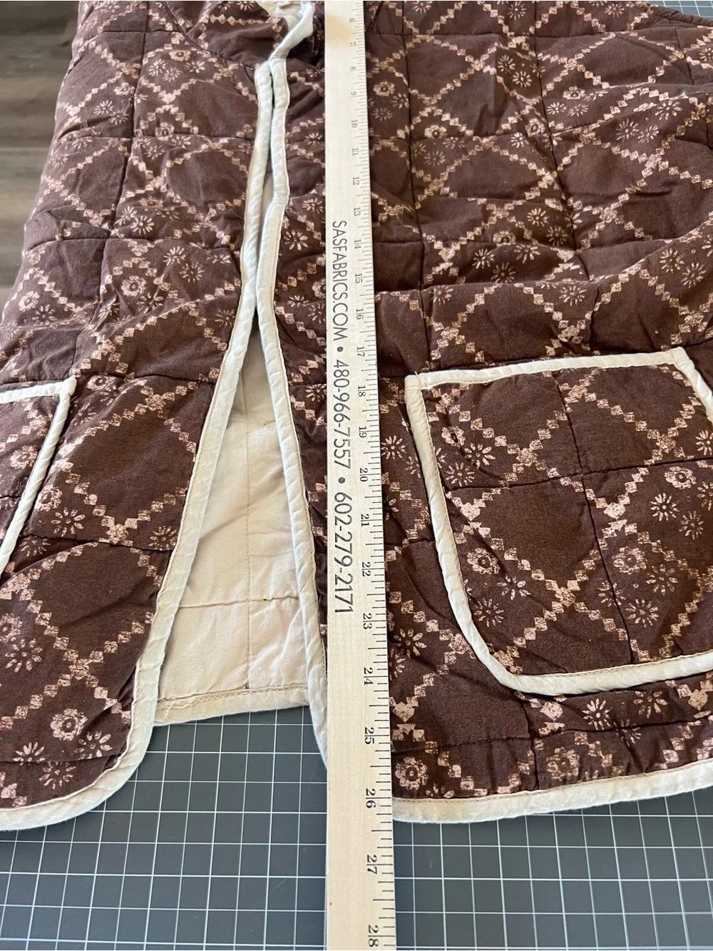 Free People Quilted Brown utility Jacket with Cream Trim - Picture 9 of 10